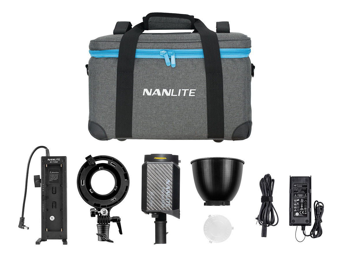 Nanlite Forza 60B Bi-Color (60W, 2700K-6500K) + Bowens adapteri + Battery holder- LED-studiovalo