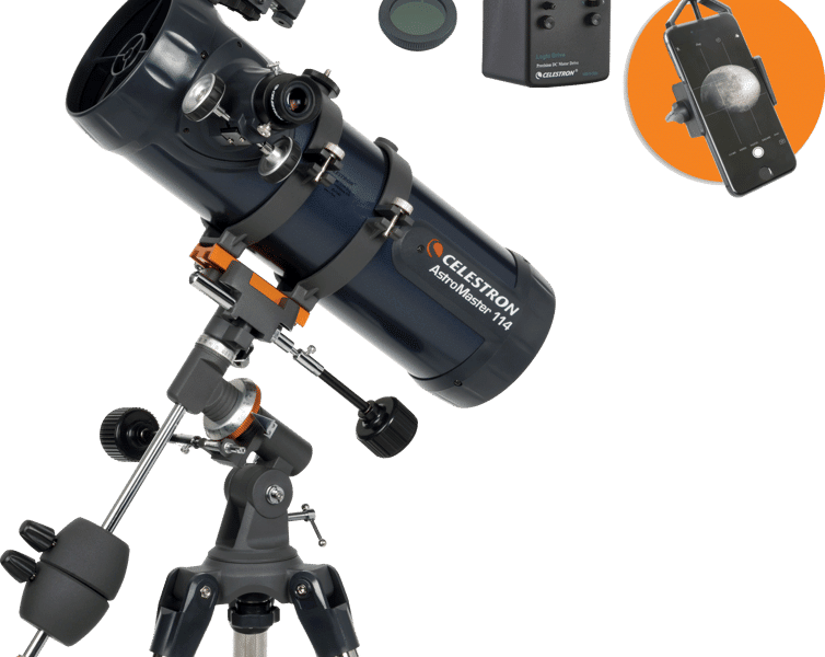 Astromaster 114EQ-MD tähtikaukoputki puhelinadapterilla ja kuusuotimella